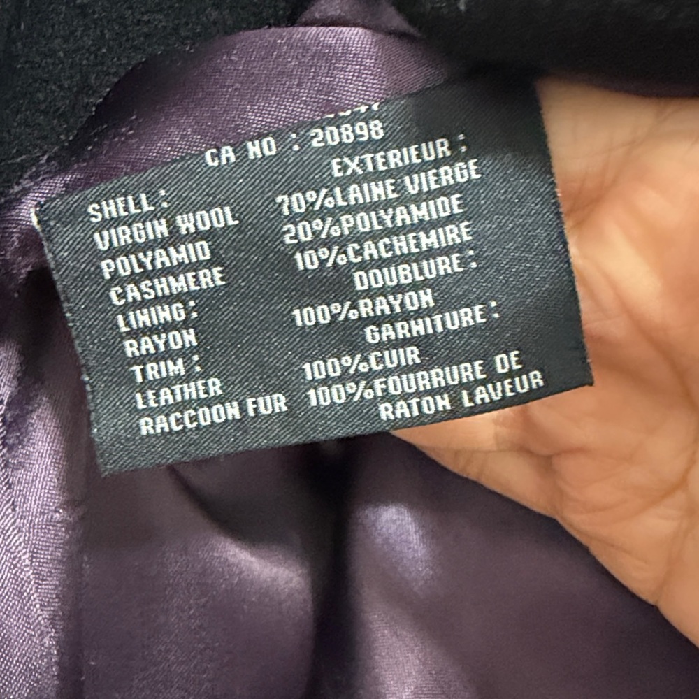 Marc NY by Andrew Marc Black Wool/Cashmere Coat with Genuine Fur Hood, Size 4 - Picture 12 of 15